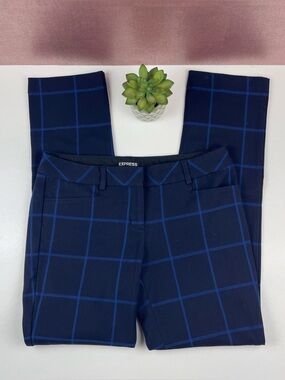 Express Columnist Blue Navy Blue Check Square Dress Pants Women Size 4